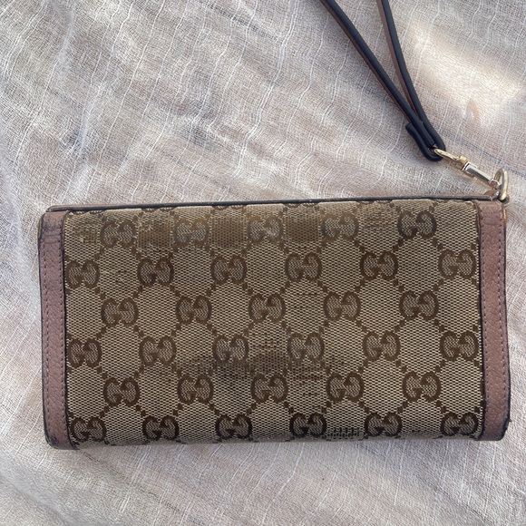 Gucci leather canvas wristlet wallet rare pink monogram bag clutch vintage - Picture 11 of 17